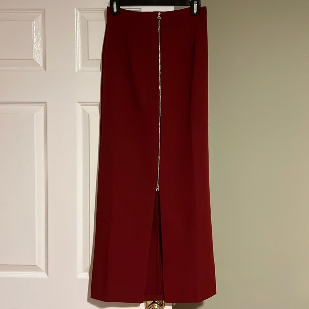 Maeve zip-front column midi skirt